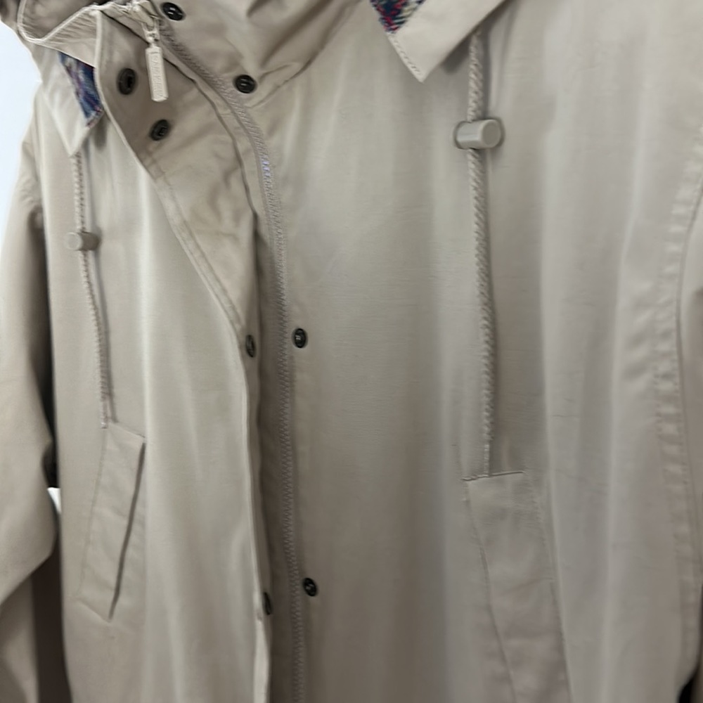 Cabin Creek Womens Coat W/Hood. 2XG. TanW/Pockets. Plaid Lining Mid Length. VTG - Picture 3 of 15